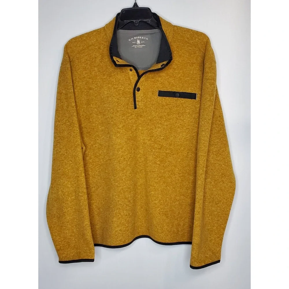 GH Bass & CO Mens Yellow Fleece 1/4 Snap Heat Tech Pullover Top SZ XXL 2XL